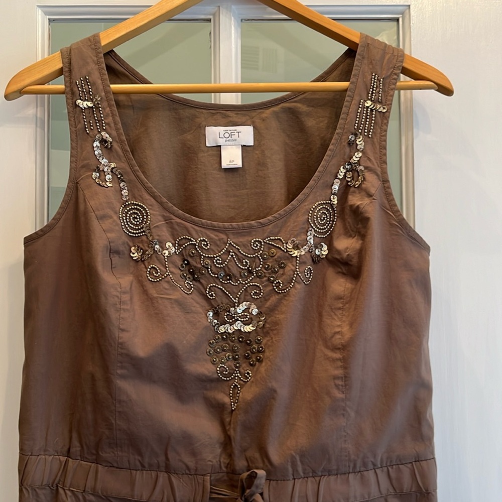 Ann Taylor Loft Petites Brown/Olive Embellished Sleeveless Dress Size 8P